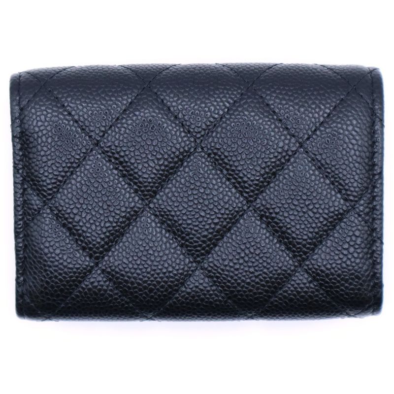 Chanel Coco Mark Classic Small Flap Compact Wallet Trifold Coin Case Black