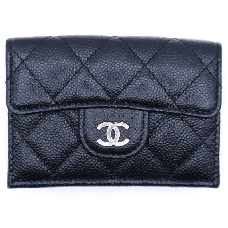Chanel Coco Mark Classic Small Flap Compact Wallet Trifold Coin Case Black