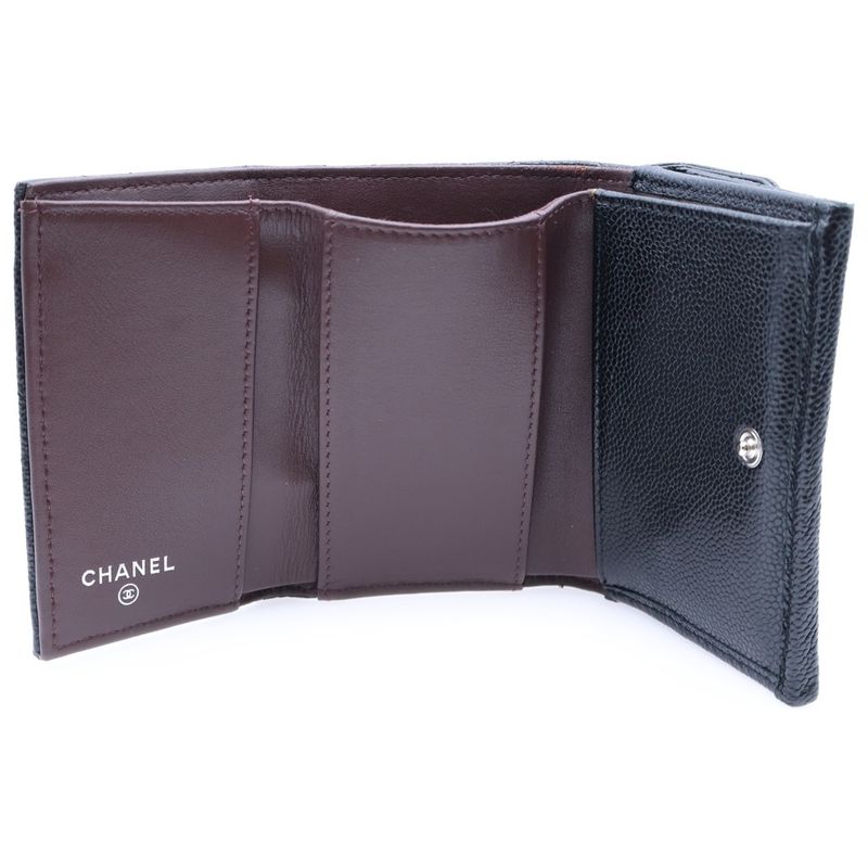 Chanel Coco Mark Classic Small Flap Compact Wallet Trifold Coin Case Black