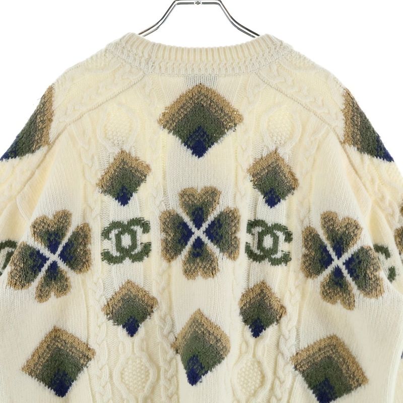 Chanel Coconage Collection Long-sleeved Cable Knit Sweater Ivory
