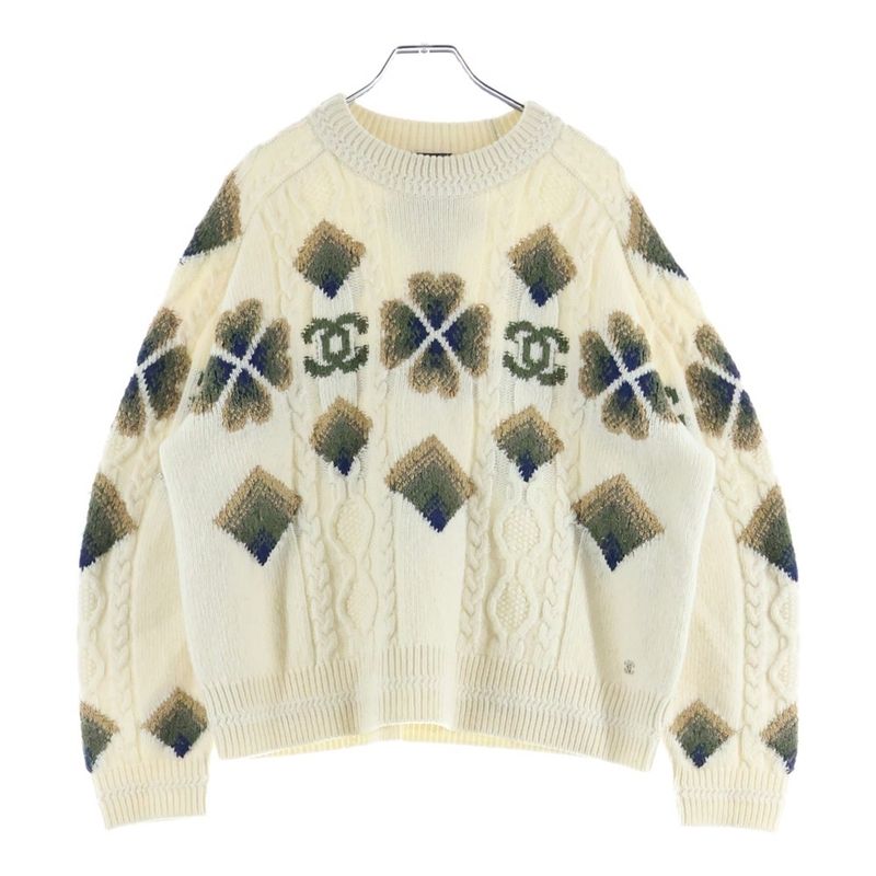 Chanel Coconage Collection Long-sleeved Cable Knit Sweater Ivory