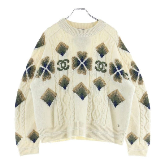 Chanel Coconage Collection Long-sleeved Cable Knit Sweater Ivory