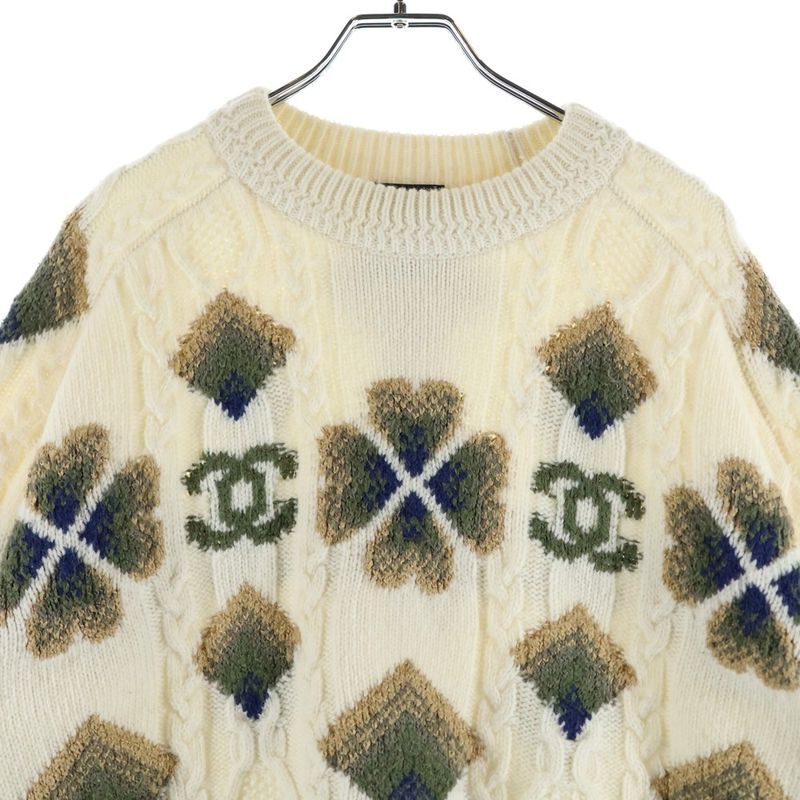 Chanel Coconage Collection Long-sleeved Cable Knit Sweater Ivory