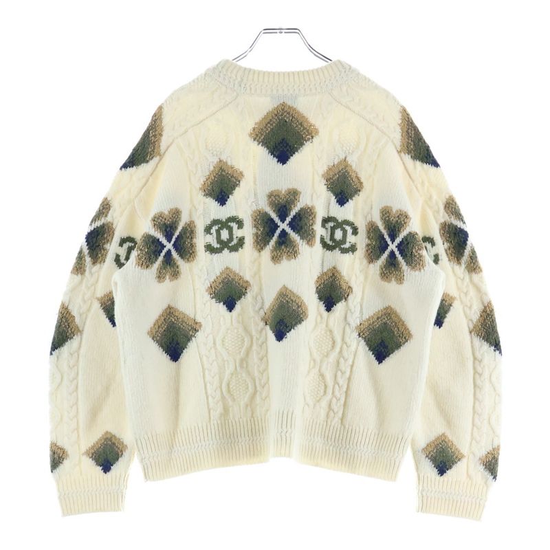 Chanel Coconage Collection Long-sleeved Cable Knit Sweater Ivory