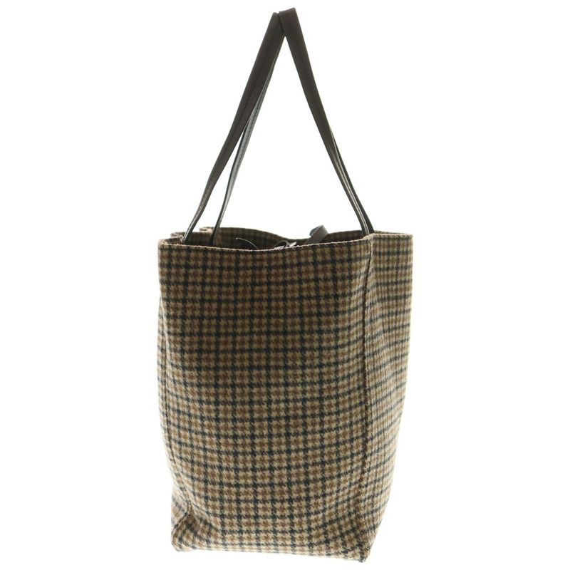 Celine Cabas Phantom Checked Wool Leather Shoulder Tote Bag Brown/black