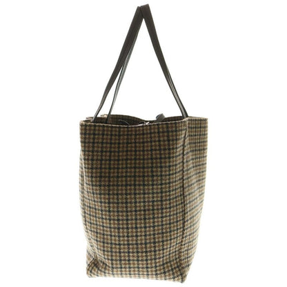 Celine Cabas Phantom Checked Wool Leather Shoulder Tote Bag Brown/black