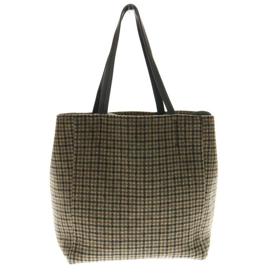 Celine Cabas Phantom Checked Wool Leather Shoulder Tote Bag Brown/black