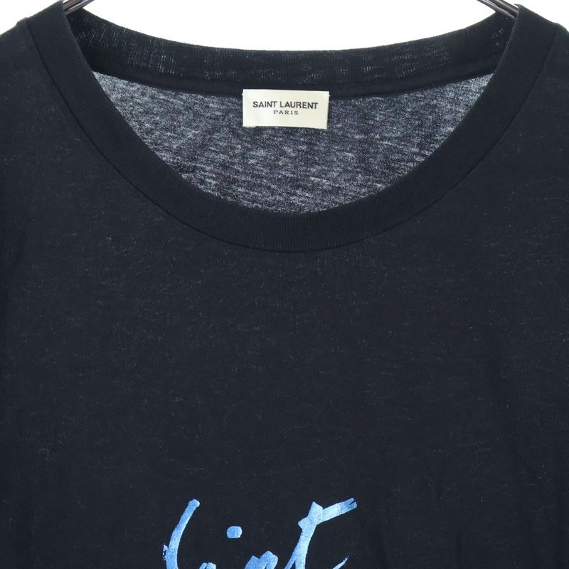 Saint Laurent Paris Logo Print T-shirt Short Sleeves Black/blue 480406