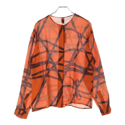 Hermes Beaulieu Duc Ribbon All Over Logo Print Silk Crew Neck Long Sleeve Shirt