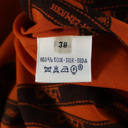 Hermes Beaulieu Duc Ribbon All Over Logo Print Silk Crew Neck Long Sleeve Shirt