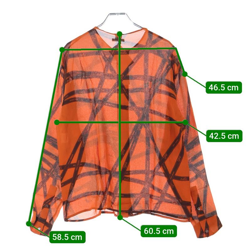 Hermes Beaulieu Duc Ribbon All Over Logo Print Silk Crew Neck Long Sleeve Shirt