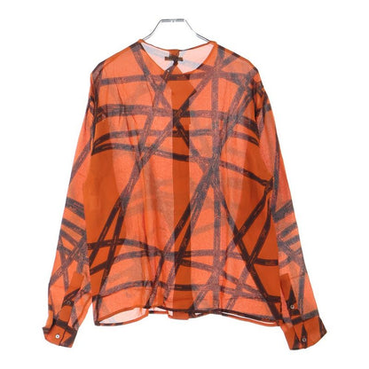 Hermes Beaulieu Duc Ribbon All Over Logo Print Silk Crew Neck Long Sleeve Shirt