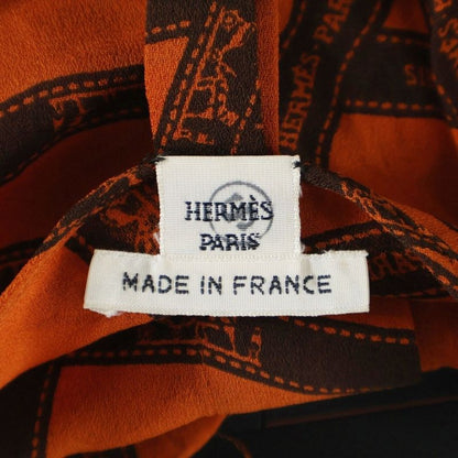 Hermes Beaulieu Duc Ribbon All Over Logo Print Silk Crew Neck Long Sleeve Shirt