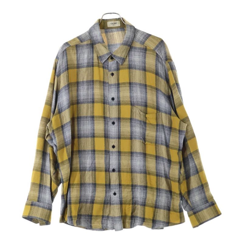 Celine 21SS Gradient Check Rayon Loose Long Sleeve Long Sleeved Shirt Yellow
