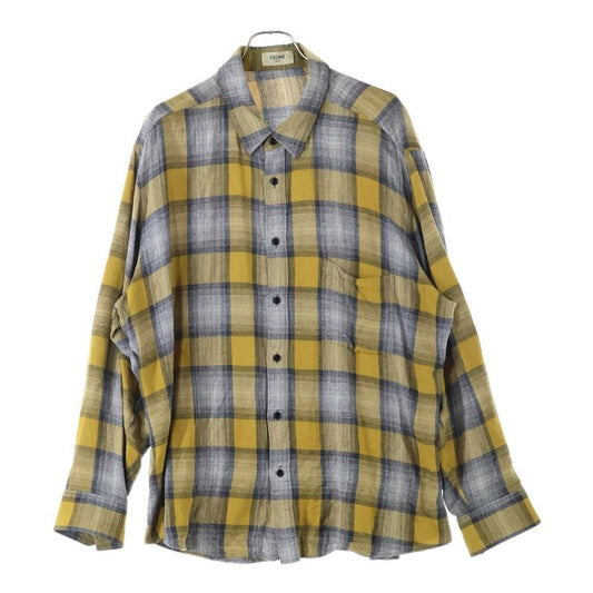 Celine 21SS Gradient Check Rayon Loose Long Sleeve Long Sleeved Shirt Yellow