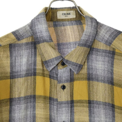 Celine 21SS Gradient Check Rayon Loose Long Sleeve Long Sleeved Shirt Yellow