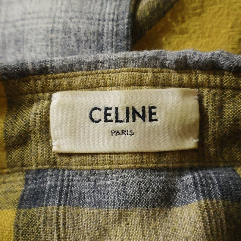Celine 21SS Gradient Check Rayon Loose Long Sleeve Long Sleeved Shirt Yellow
