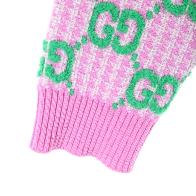 Gucci GG All-over Jacquard Check Wool Knit Cardigan Pink/green 727110