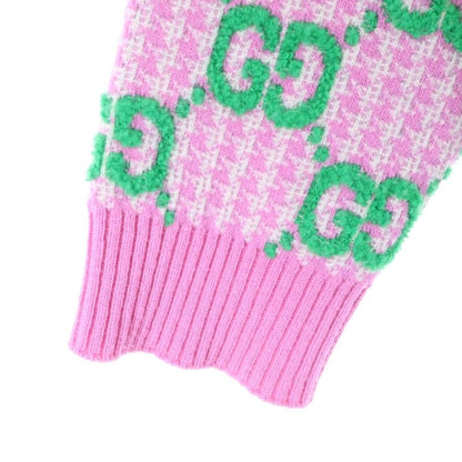 Gucci GG All-over Jacquard Check Wool Knit Cardigan Pink/green 727110
