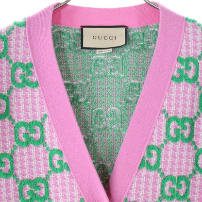Gucci GG All-over Jacquard Check Wool Knit Cardigan Pink/green 727110