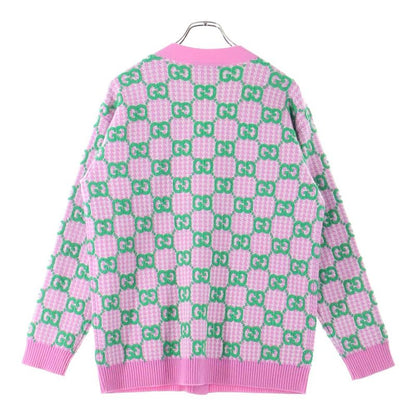 Gucci GG All-over Jacquard Check Wool Knit Cardigan Pink/green 727110