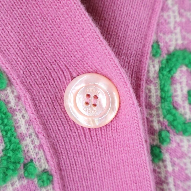 Gucci GG All-over Jacquard Check Wool Knit Cardigan Pink/green 727110