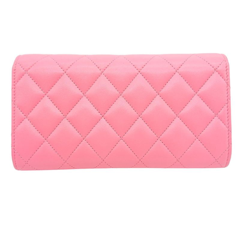 New Model 24] Chanel Matelasse Flap Wallet Lambskin Star Pink Box Storage Bag