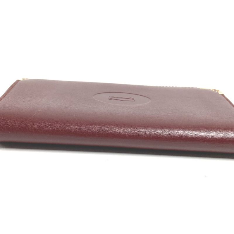 Cartier Card Case Logo Leather Burgundy