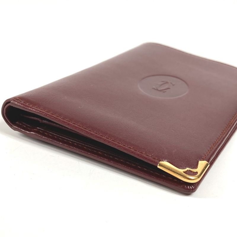 Cartier Card Case Logo Leather Burgundy