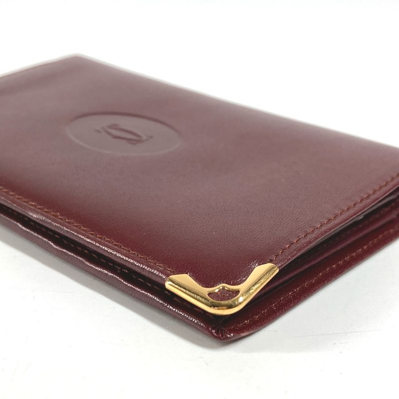 Cartier Card Case Logo Leather Burgundy