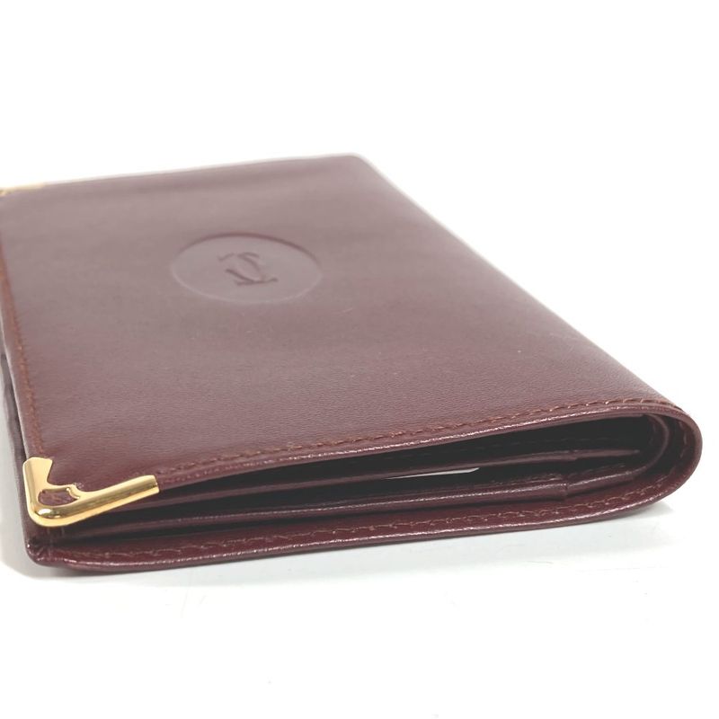 Cartier Card Case Logo Leather Burgundy