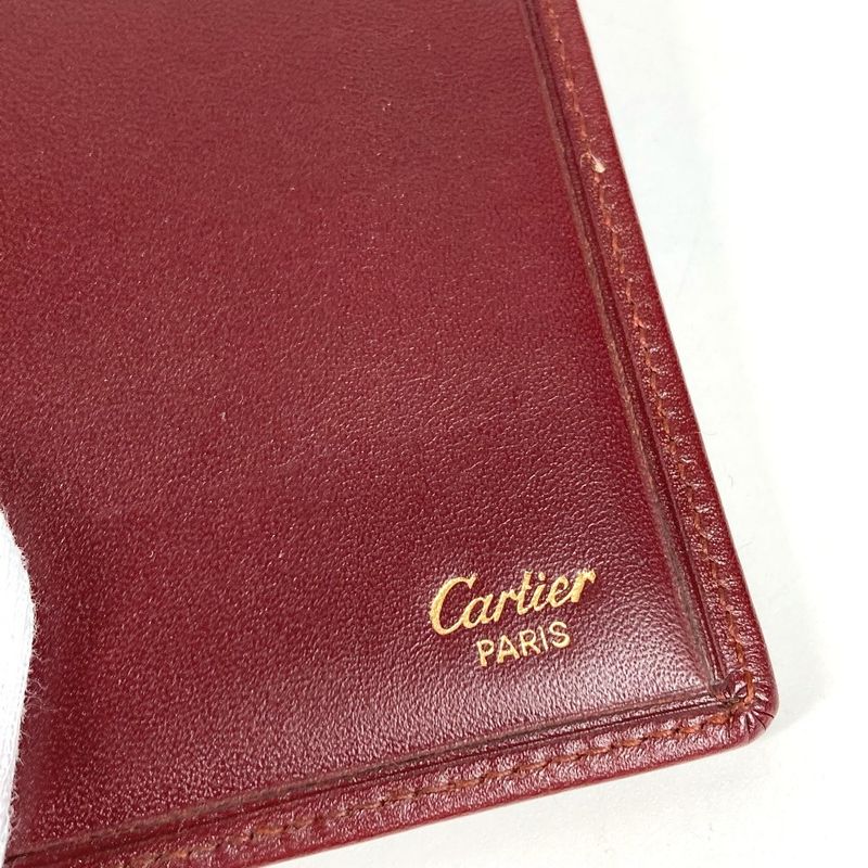 Cartier Card Case Logo Leather Burgundy