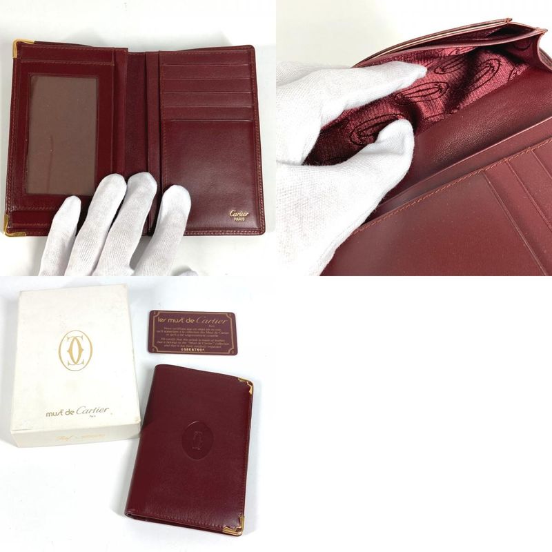 Cartier Card Case Logo Leather Burgundy