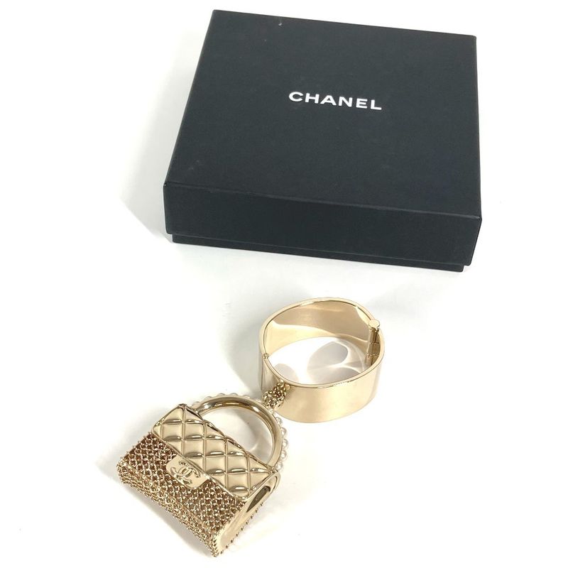 Chanel Bangle Matelasse Quilted Handbag Shape Metal Gold