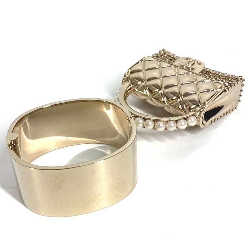 Chanel Bangle Matelasse Quilted Handbag Shape Metal Gold