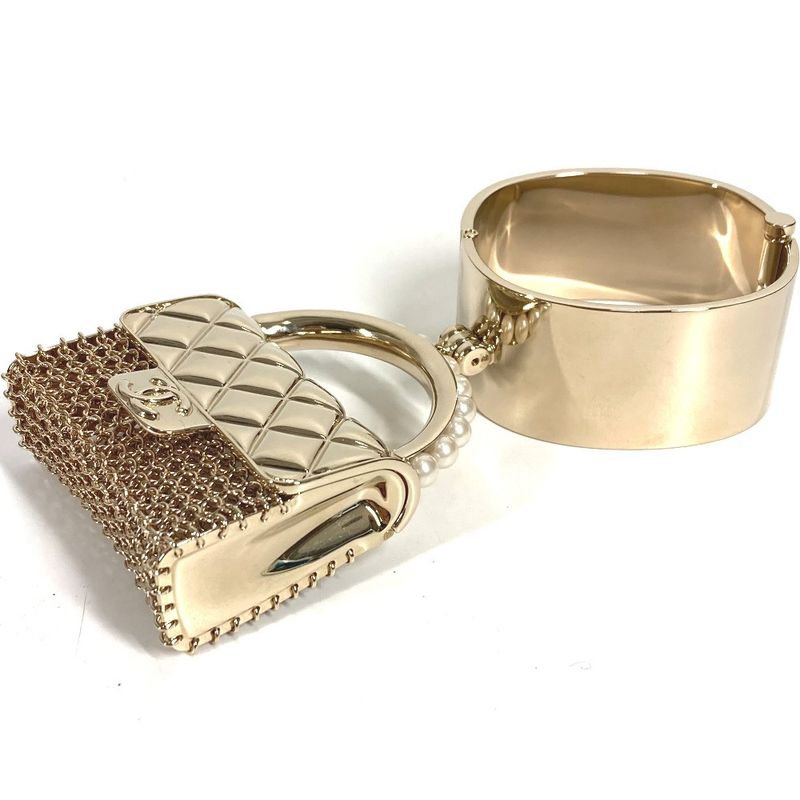 Chanel Bangle Matelasse Quilted Handbag Shape Metal Gold