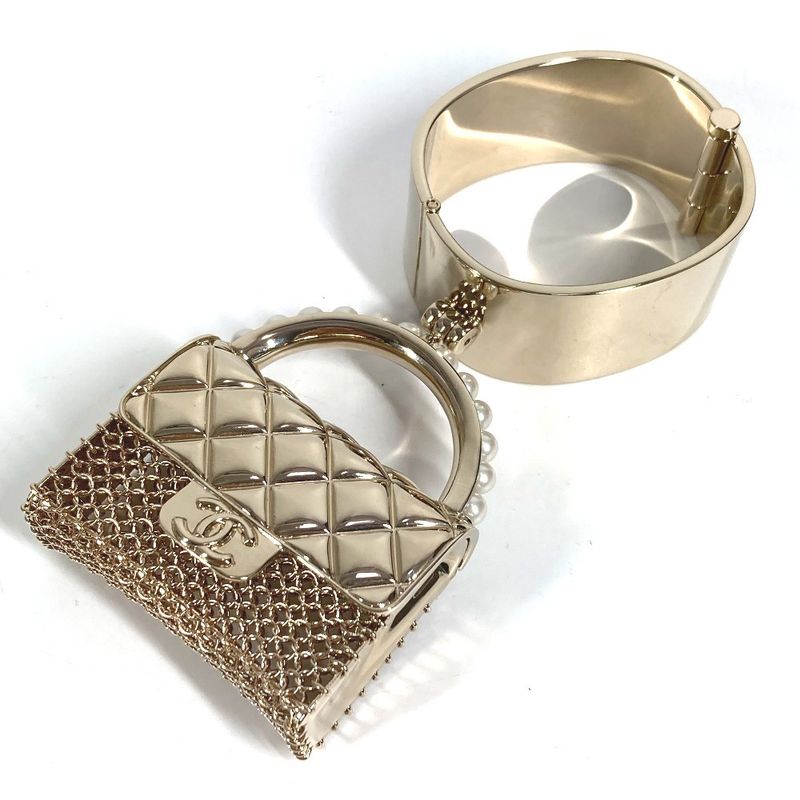 Chanel Bangle Matelasse Quilted Handbag Shape Metal Gold