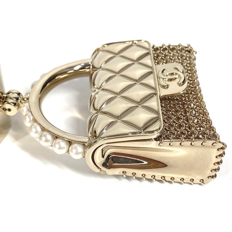 Chanel Bangle Matelasse Quilted Handbag Shape Metal Gold