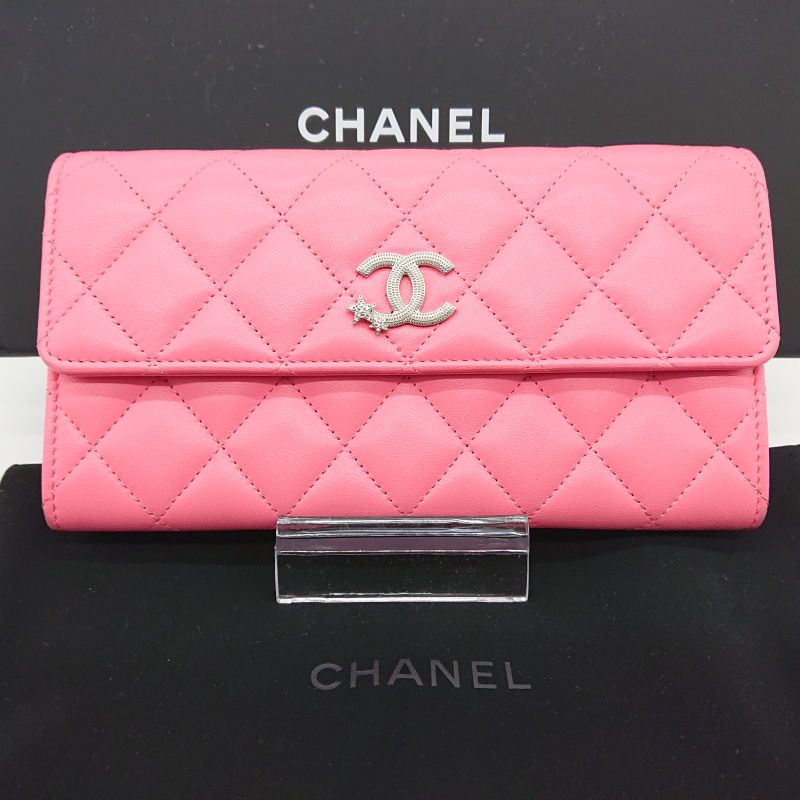 New Model 24] Chanel Matelasse Flap Wallet Lambskin Star Pink Box Storage Bag