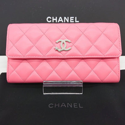 New Model 24] Chanel Matelasse Flap Wallet Lambskin Star Pink Box Storage Bag