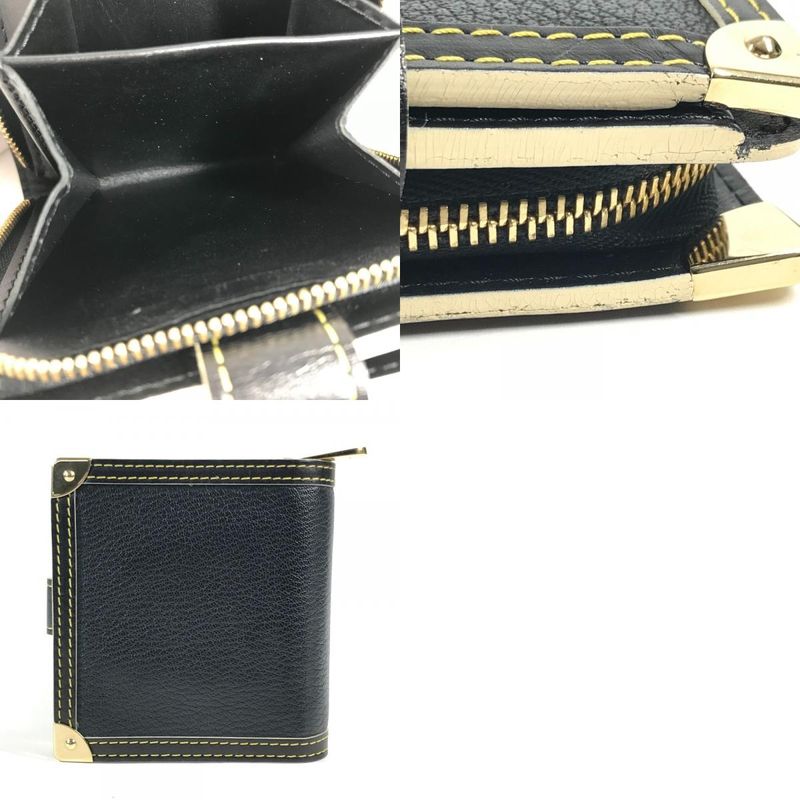 Louis Vuitton Bifold Wallet Compact Zip M91828 Suhari Leather Noir Black