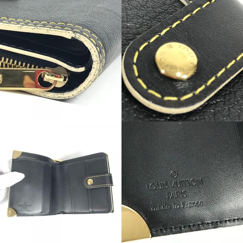 Louis Vuitton Bifold Wallet Compact Zip M91828 Suhari Leather Noir Black