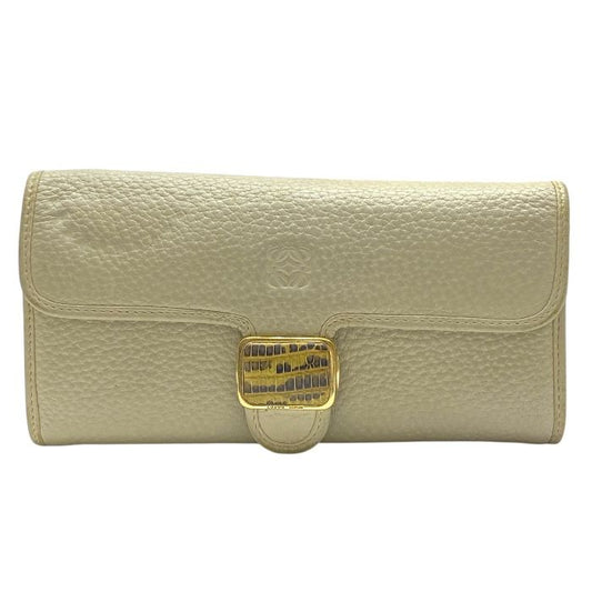 Loewe 061301 Anagram Fold Wallet Long Wallet Long Wallet Logo Leather Beige
