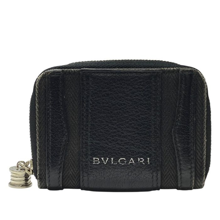 Bvlgari 34583 B-zero1 Coin Case Coin Purse Round Zipper Logo Leather Black