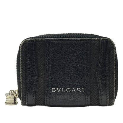 Bvlgari 34583 B-zero1 Coin Case Coin Purse Round Zipper Logo Leather Black