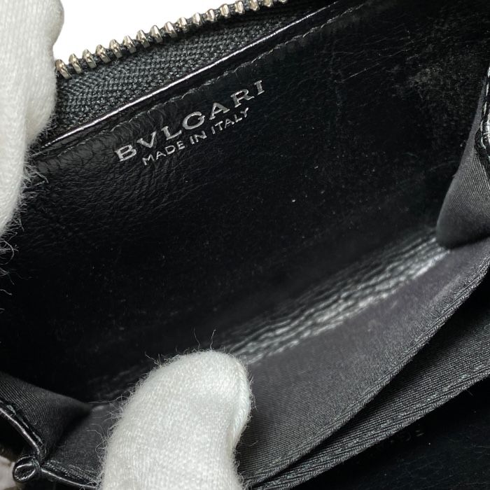 Bvlgari 34583 B-zero1 Coin Case Coin Purse Round Zipper Logo Leather Black