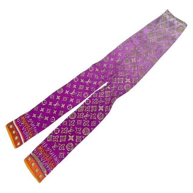 Louis Vuitton M74569 Bandeau Monogram Map Scarf Bandana Ribbon Silk Pink And