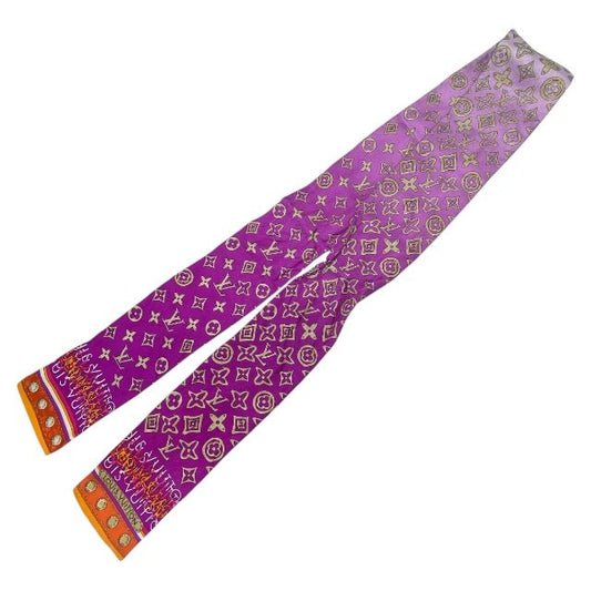 Louis Vuitton M74569 Bandeau Monogram Map Scarf Bandana Ribbon Silk Pink And