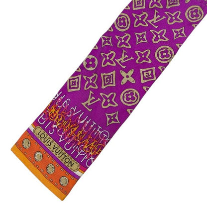 Louis Vuitton M74569 Bandeau Monogram Map Scarf Bandana Ribbon Silk Pink And