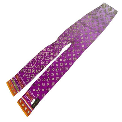 Louis Vuitton M74569 Bandeau Monogram Map Scarf Bandana Ribbon Silk Pink And